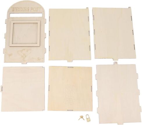 صندوق خشبي لبطاقات الزفاف، صندوق حامل مغلف DIY صندوق بريد الزفاف مع مفتاح قفل وفتحة لحفلات الزفاف وحفلات التخرج وحفلات استقبال المولود الجديد in Saudi Arabia