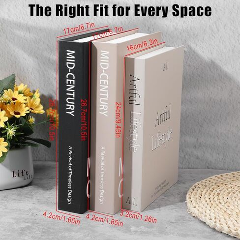 3 قطع من الكتب الصناعية المزخرفة، ديكور رف الكتب الجمالي لطاولة القهوة، كتب وهمية بسيطة لتزيين المنزل مع مساحة تخزين مخفية، أسود بني ورمادي in Kuwait