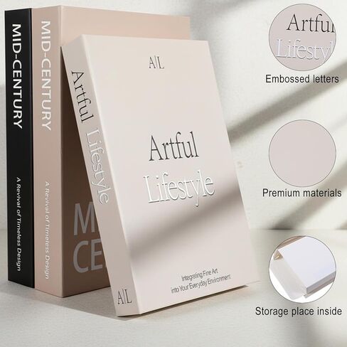 3 قطع من الكتب الصناعية المزخرفة، ديكور رف الكتب الجمالي لطاولة القهوة، كتب وهمية بسيطة لتزيين المنزل مع مساحة تخزين مخفية، أسود بني ورمادي in Kuwait