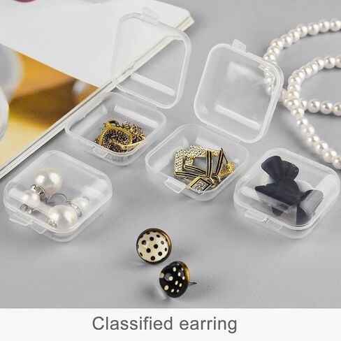 Mototo 60 Pieces Mini Plastic Jewelry Box Clear Storage Box Small Storage Containers with Hinged Lids for Beads Jewelry Earrings Chains Earplugs Craft, 1.4 x 1.4 x 0.7 Inches in Saudi Arabia