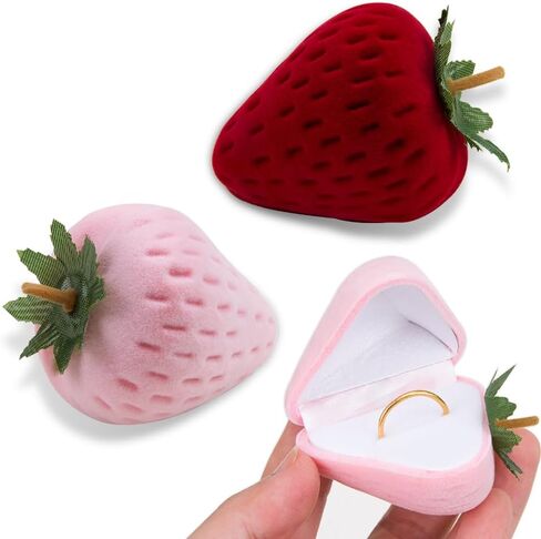 ZORZA 2Pcs 3D Fruit Ring Box Portable Cartoon Ring Storage Box for Engagement Birthday Anniversary Creative Velvet Ring Box Jewelry Case Cute Earrings Storage Case (Strawberry) in Saudi Arabia