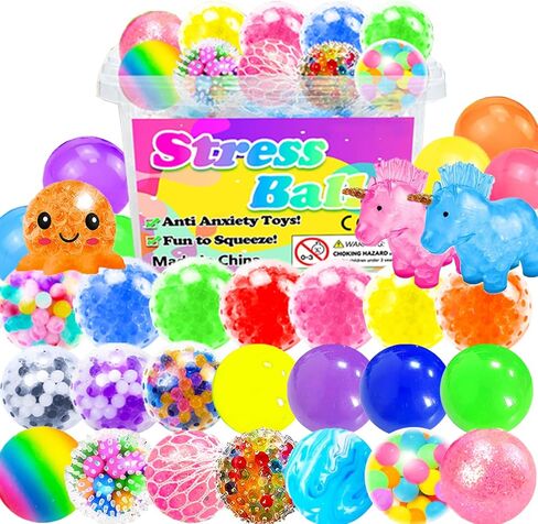 32Pcs Stress Balls, Squishy Squeeze Balls Bulk Small Squeeze Balls for Adults Stress Relief Party Favor Birthday Gift in Kuwait
