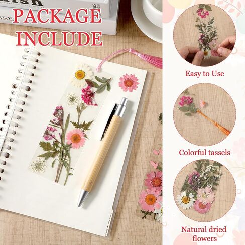 20 Sets Dried Flower Bookmark Making Kit Transparent Bookmark DIY Projects Craft Gift Bulk PET Sticker with Color Tassels and tweezer for Classroom Activities Reading Award and Book Lovers in Kuwait