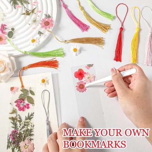 20 Sets Dried Flower Bookmark Making Kit Transparent Bookmark DIY Projects Craft Gift Bulk PET Sticker with Color Tassels and tweezer for Classroom Activities Reading Award and Book Lovers in Kuwait