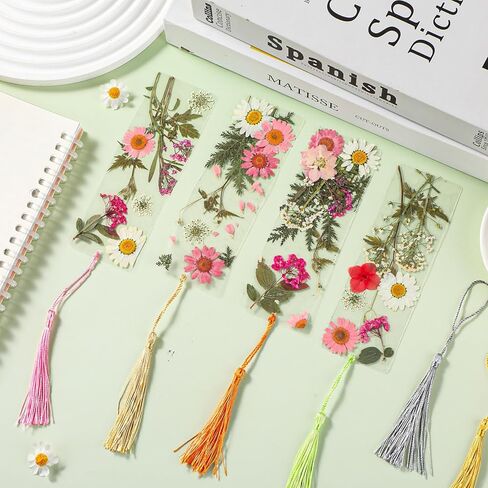 20 Sets Dried Flower Bookmark Making Kit Transparent Bookmark DIY Projects Craft Gift Bulk PET Sticker with Color Tassels and tweezer for Classroom Activities Reading Award and Book Lovers in Kuwait