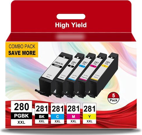 280XXL 281XXL Ink Cartridges Replacement for Canon 280 Ink Compatible With Canon 281 Ink PGI-280 CLI-281 Ink Work with TS6220 TR8520 TR8600 TS9521c TR8620 TS702a TS9520 TR7520 TR8622a Printer(5 Pack) in Kuwait