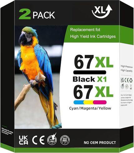 خرطوشة حبر PayForLess 67XL لحبر HP 67 متوافقة مع خراطيش الحبر HP Deskjet 2755e 2700 2855e 2755e 2755 4155e 4255e لـ Envy 6000 6055e 6400 2Pack in Kuwait
