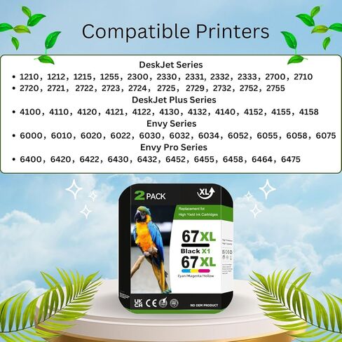 خرطوشة حبر PayForLess 67XL لحبر HP 67 متوافقة مع خراطيش الحبر HP Deskjet 2755e 2700 2855e 2755e 2755 4155e 4255e لـ Envy 6000 6055e 6400 2Pack in Kuwait