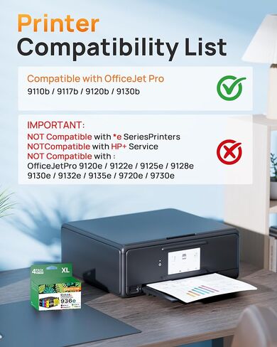 E-Z Ink 936XL 936e 936 Ink Cartridges for HP Printers Replacement for HP 936 Ink Cartridges Combo Pack Work with OfficeJet Pro 9125e 9120e 9730e 9130 9135e 9122e 9128e 9110b 9120b 9130b 9130e Printer in Kuwait