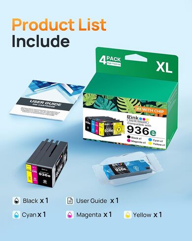 E-Z Ink 936XL 936e 936 Ink Cartridges for HP Printers Replacement for HP 936 Ink Cartridges Combo Pack Work with OfficeJet Pro 9125e 9120e 9730e 9130 9135e 9122e 9128e 9110b 9120b 9130b 9130e Printer in Kuwait