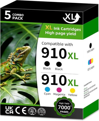910XL 910 High Yield Ink Cartridge Replacement for HP 910xl Ink Cartridges Combo Pack Compatible with HP OfficeJet 9120OfficeJet 8010 8012 8013 8015 8020 8022 (Black Cyan Magenta Yellow 5 Pack) in Kuwait