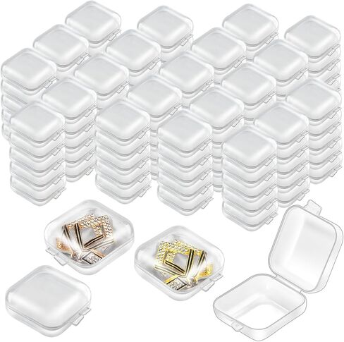 Mototo 60 Pieces Mini Plastic Jewelry Box Clear Storage Box Small Storage Containers with Hinged Lids for Beads Jewelry Earrings Chains Earplugs Craft, 1.4 x 1.4 x 0.7 Inches in Saudi Arabia