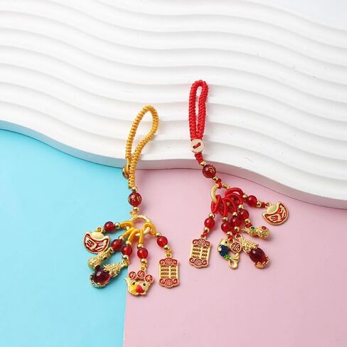 2Pcs New Year Lucky Enamel Alloy Keychain Fashionable Vibrant Colors Chinese Style Design for Car Keychain in Kuwait