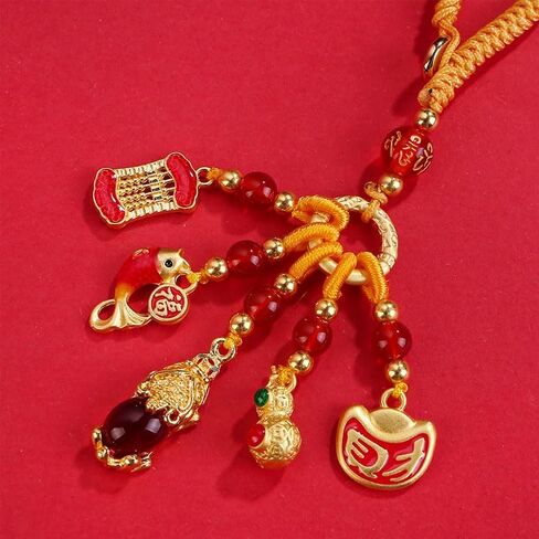 2Pcs New Year Lucky Enamel Alloy Keychain Fashionable Vibrant Colors Chinese Style Design for Car Keychain in Kuwait