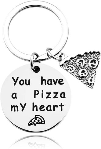 Funny Pizza Keychain for Husband Boyfriend Valentines Day Gifts for Him Her Funny Food Keychain for Pizza Lovers Birthday Foodie Gift Couples Anniversary Present Stainless Steel V-day Keychain Gift in Kuwait