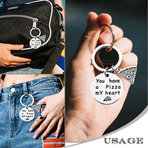Funny Pizza Keychain for Husband Boyfriend Valentines Day Gifts for Him Her Funny Food Keychain for Pizza Lovers Birthday Foodie Gift Couples Anniversary Present Stainless Steel V-day Keychain Gift in Kuwait