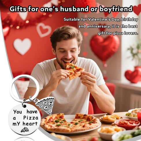 Funny Pizza Keychain for Husband Boyfriend Valentines Day Gifts for Him Her Funny Food Keychain for Pizza Lovers Birthday Foodie Gift Couples Anniversary Present Stainless Steel V-day Keychain Gift in Kuwait