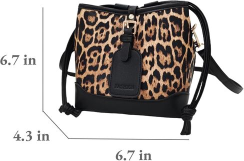 YUNZLAN Small Leopard Print Bucket Bags for Women Drawstring Crossbody Bag PU Leather Shoulder Bucket Tote Bag Purse in Kuwait