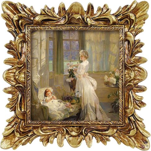 Vintage Picture Frames, 4x4 Antique Gold Photo Frames for Wall and Tabletop, Small Frame with Floral Design for Artwork/Snapshots/Prints, Home Accents Decor in Kuwait