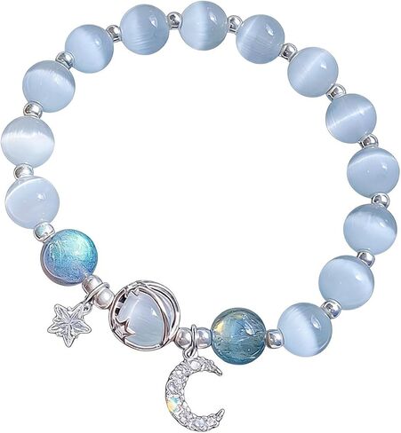 Star Moon Bracelet for Women Moon Stone Beaded Bracelet Opal Glaze Bracelet Stars Moon Planet Bracelet Handmade Jewelry for Women in Kuwait