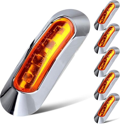 6 x Amber 4 LED Side Marker Indicator Lights Front Rear Tail Clearance Interior Stop Warning Running Lights w/Chrome Bezel Universial for 12-24V Auto Car Bus Truck Lorry Trailer Boat in Saudi Arabia