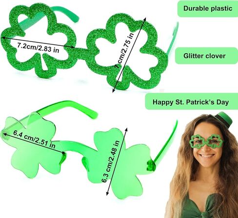 2 PCS St. Patrick's Day Sunglasses for Women Men, Green Clover Irish Shamrock Acrylic Glasses Accessories for Costume Party in Saudi Arabia