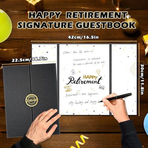 Black Gold Retirement Party Decorations, Officially Retired Alternative Signature Guest Book for Men Women Happy Retirement Gifts Signing Card Board for Retirement Farewell Party Supplies in Saudi Arabia