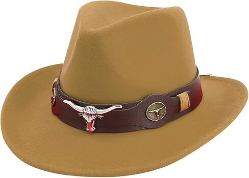 Western Cowboy Hat Wide Brim Felt Cowgirl Fedora Classic Panama Cowboy Hat with Belt Buckle for Women Men in Kuwait