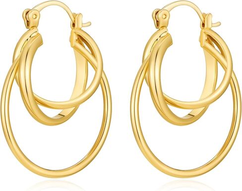 Layered Gold Hoop Earrings for Women 18K Gold Plated Triple Hoops Thin Intertwined Hoop Chic Statement Jewelry in Saudi Arabia