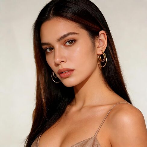 Layered Gold Hoop Earrings for Women 18K Gold Plated Triple Hoops Thin Intertwined Hoop Chic Statement Jewelry in Saudi Arabia