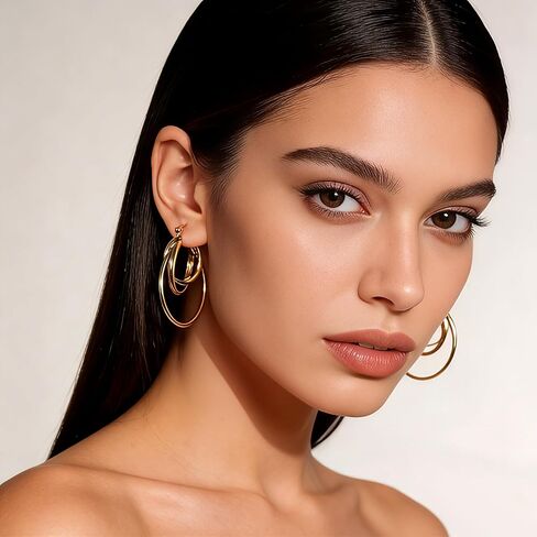 Layered Gold Hoop Earrings for Women 18K Gold Plated Triple Hoops Thin Intertwined Hoop Chic Statement Jewelry in Saudi Arabia