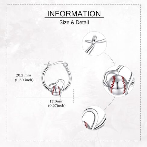 أقراط البيسبول 925 الفضة الاسترليني الرياضة القلب هوب أقراط البيسبول مجوهرات هدايا للنساء in Saudi Arabia