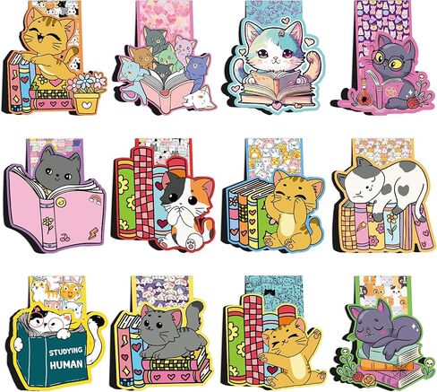 Cat Bookmark, 12 Pcs Cute Magnetic Bookmarks, Valentine's Day Tiny Gifts for Friends Galentines and Coworkers in Kuwait