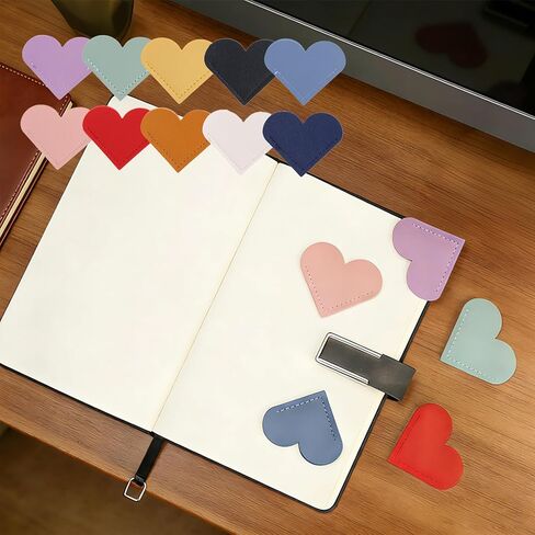 15 Pack Leather Heart Bookmarks for Women Men, Handmade Page Corner Markers, Cute Book Accessories for Reading, Bulk Bookish Gifts for Book Lovers Teachers Coworkers, Assorted Colors in Saudi Arabia