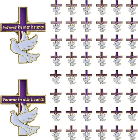 50 قطعة دبابيس الصليب الجنازة إلى الأبد في قلوبنا بروش حمامة تذكارية لخدمة الذكرى الحداد in Kuwait
