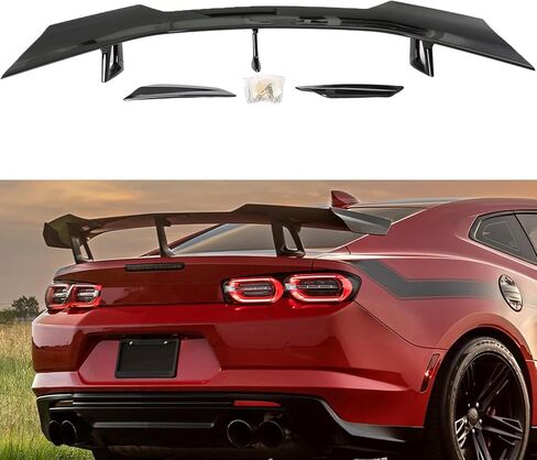 for 2016 2017 2018 2019 2020 2021 2022 2023 2024 Chevy Camaro SS RS LT ZL All Models Rear Trunk Spoiler Wing, ZL1 1LE Style Lip Spoiler Wing Without Rear View Camera (Glossy Black) in Saudi Arabia