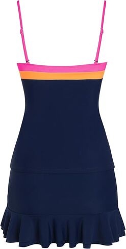 ZAFUL Colorblock Bandeau Tankini Swimsuits for Women 2 Piece Tummy Control Bathing Suit Drawstring Ruffle Swim Skort in Saudi Arabia