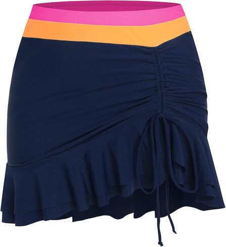 ZAFUL Colorblock Bandeau Tankini Swimsuits for Women 2 Piece Tummy Control Bathing Suit Drawstring Ruffle Swim Skort in Saudi Arabia