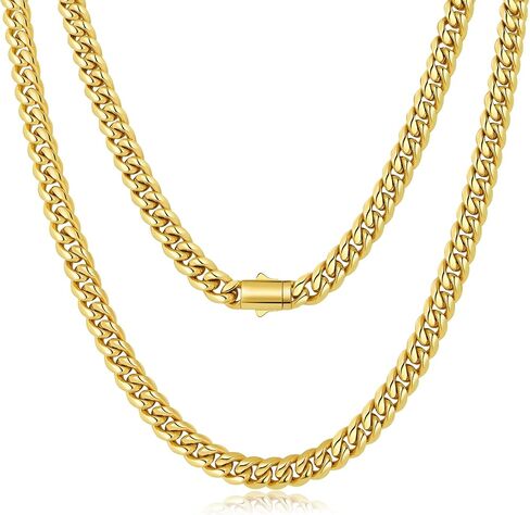 TUNGSTORY 18K Gold Filled Cuban Link Chain for Men - 8mm 316L Stainless Steel Chain Necklace with Easy-On Box Clasp, Miami Cuban Chain Non-Tarnish Hypoallergenic, Gift for Men, 20-24 Inches in Kuwait
