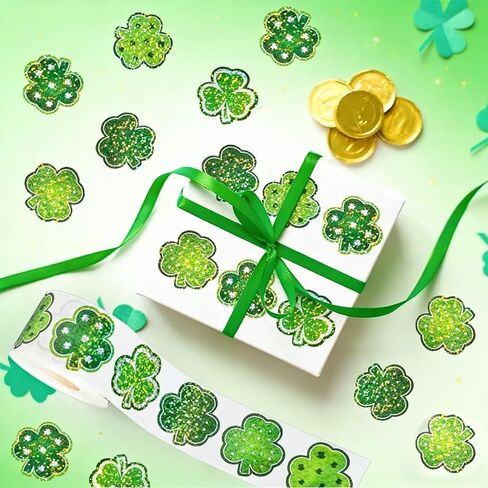 500 قطعة من ملصقات عيد القديس باتريك اللامعة باللون الأخضر شامروك مع 5 تصميمات مختلفة من البرسيم المحظوظ، ملصقات ذاتية اللصق مقاومة للماء لمجلة المغلف، مستلزمات الحرف اليدوية للعطلات الأيرلندية in Saudi Arabia