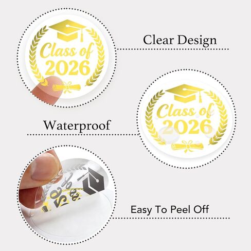 100 x Class of 2026 Envelope Seals Labels Stickers, Clear Real Foil Graduation Round Stickers, 2026 Graduation Announcement Stickers, Metallic Class of 2026 Sticker (Classic, Gold) in Saudi Arabia