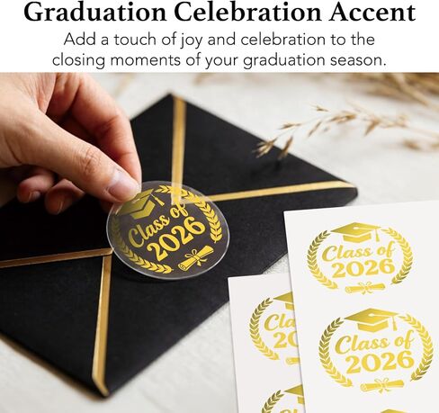 100 x Class of 2026 Envelope Seals Labels Stickers, Clear Real Foil Graduation Round Stickers, 2026 Graduation Announcement Stickers, Metallic Class of 2026 Sticker (Classic, Gold) in Saudi Arabia