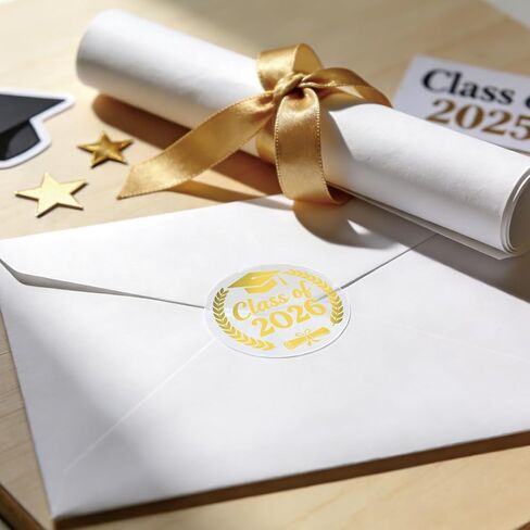 100 x Class of 2026 Envelope Seals Labels Stickers, Clear Real Foil Graduation Round Stickers, 2026 Graduation Announcement Stickers, Metallic Class of 2026 Sticker (Classic, Gold) in Saudi Arabia