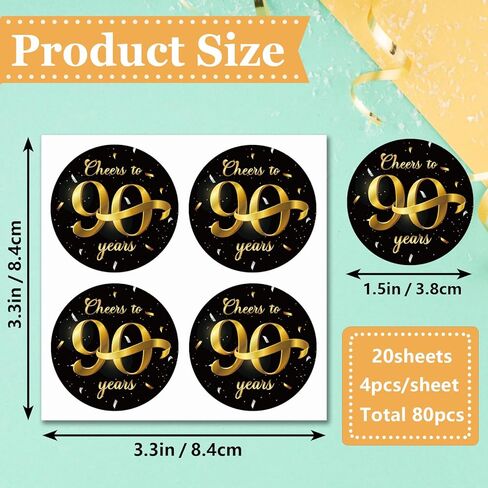 80 قطعة من ملصقات عيد الميلاد التسعين من الذهب الأسود - هتافات حتى 90 عامًا - ملصقات لاصقة مستديرة مقاس 1.5 بوصة - لوازم حفلات الذكرى السنوية التسعين لعيد الميلاد - رائعة لتفضلات الحفلات، وأختام الأظرف، وحقائب الهدايا الجيدة in Kuwait