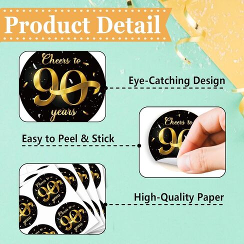 80 قطعة من ملصقات عيد الميلاد التسعين من الذهب الأسود - هتافات حتى 90 عامًا - ملصقات لاصقة مستديرة مقاس 1.5 بوصة - لوازم حفلات الذكرى السنوية التسعين لعيد الميلاد - رائعة لتفضلات الحفلات، وأختام الأظرف، وحقائب الهدايا الجيدة in Kuwait
