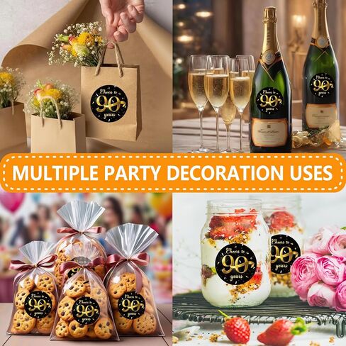 80 قطعة من ملصقات عيد الميلاد التسعين من الذهب الأسود - هتافات حتى 90 عامًا - ملصقات لاصقة مستديرة مقاس 1.5 بوصة - لوازم حفلات الذكرى السنوية التسعين لعيد الميلاد - رائعة لتفضلات الحفلات، وأختام الأظرف، وحقائب الهدايا الجيدة in Kuwait