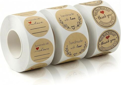 Handmade Stickers Set, 1500 Pieces Thank You Round Stickers Handmade with Love Sticker Roll 1 Inch Thank You & Love Labels Round Adhesive Eco-Friendly Sticker for Present Bag Thanksgiving (3 Rolls) in Saudi Arabia