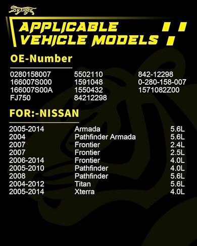 Oktiger Set of 8 Upgraded Fuel Injectors 2.4L/2.5L/4.0L/5.6L Fits for Nissan Pathfinder 2004 2005 2006 2007 2008 2009 2010, Xterra Armada 2005-2014, Frontier 2006-2014, Titan 2004-2012, OE#0280158007 in Kuwait
