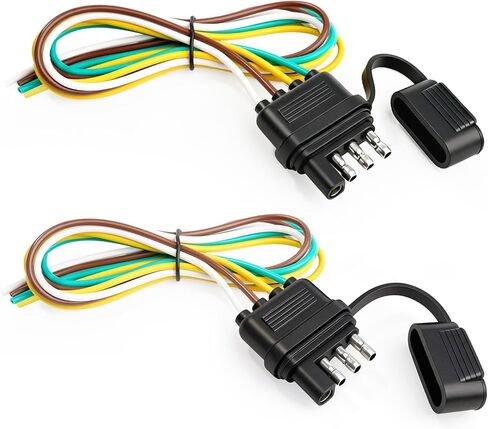 4 دبوس موصل مقطورة (2 حزمة)، 25 بوصة 16 AWG 4 طريقة ذكر مقطورة ضوء المكونات مع غطاء الغبار، مقطورة الجانب استبدال موصل 4 سلك النحاس النقي مقطورة الأسلاك تسخير التمديد in Kuwait