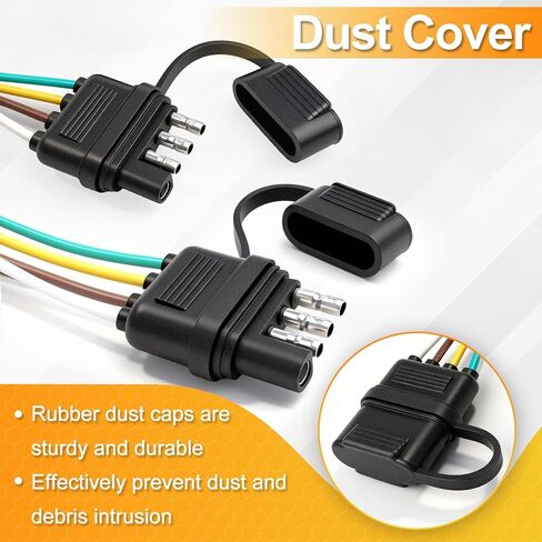 4 دبوس موصل مقطورة (2 حزمة)، 25 بوصة 16 AWG 4 طريقة ذكر مقطورة ضوء المكونات مع غطاء الغبار، مقطورة الجانب استبدال موصل 4 سلك النحاس النقي مقطورة الأسلاك تسخير التمديد in Kuwait